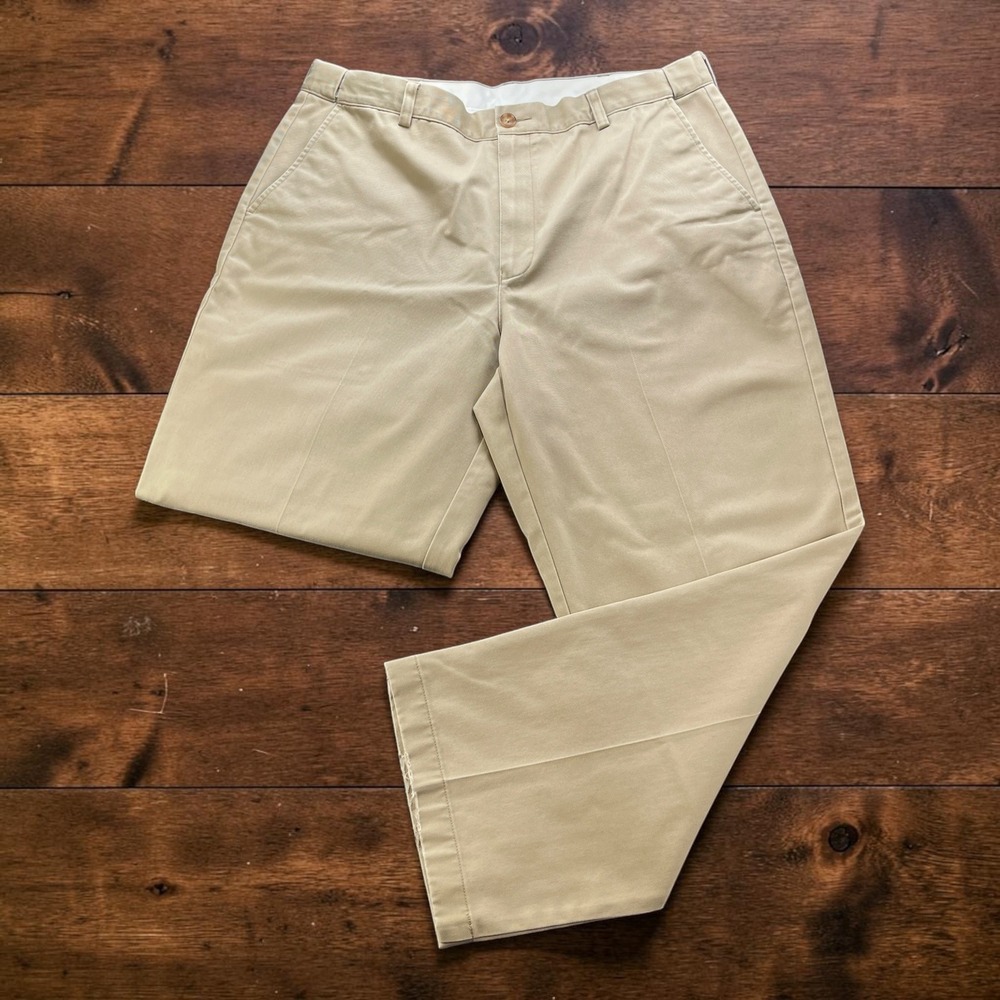 LL Bean Wrinkle-Free Double L Chinos Hidden Comfort Waist Mens 37x29 Khaki Tan